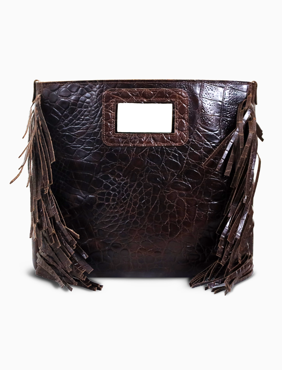 Paloma Croc Fringe Clutch — Espresso