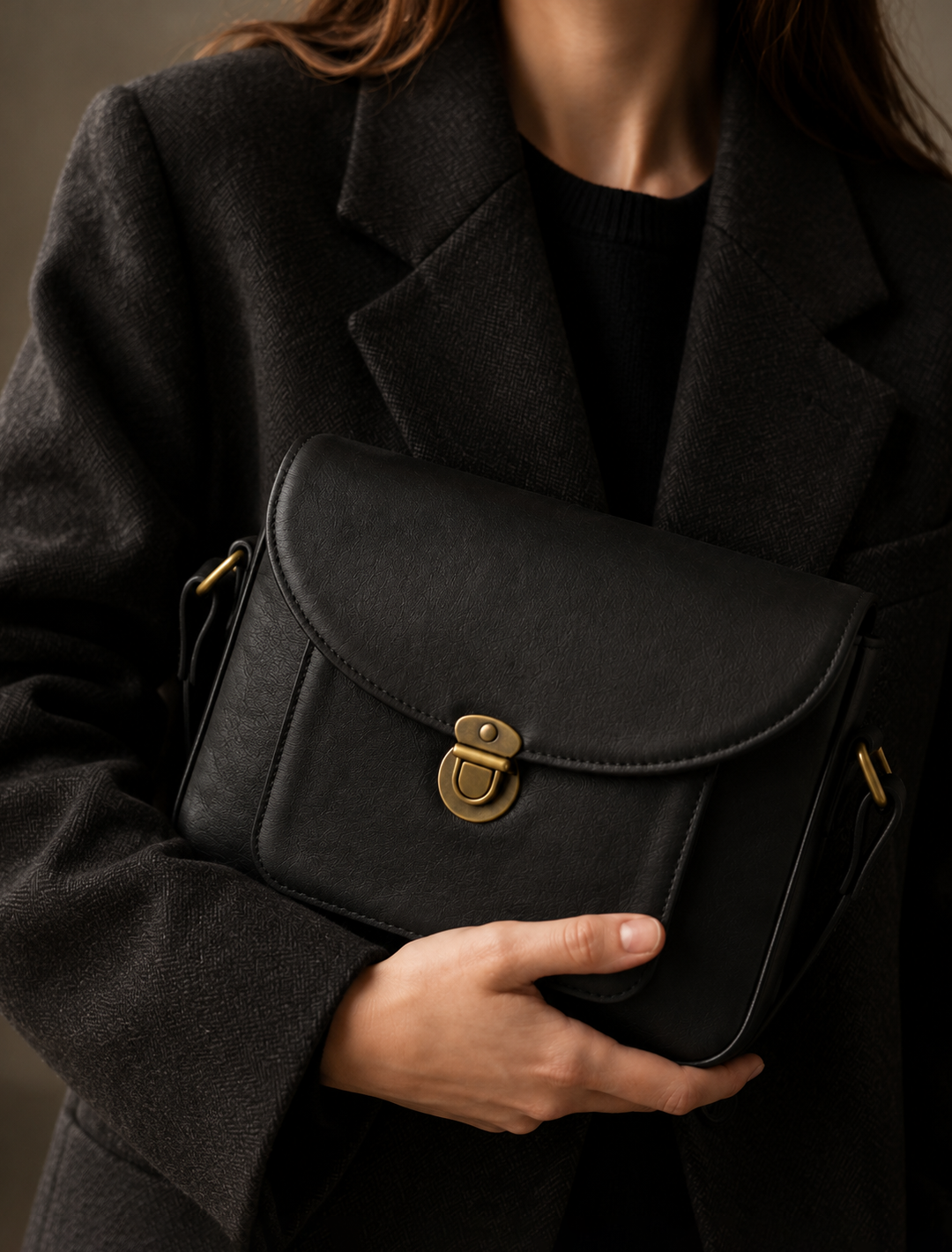 Celeste Push-Lock Satchel — Noir